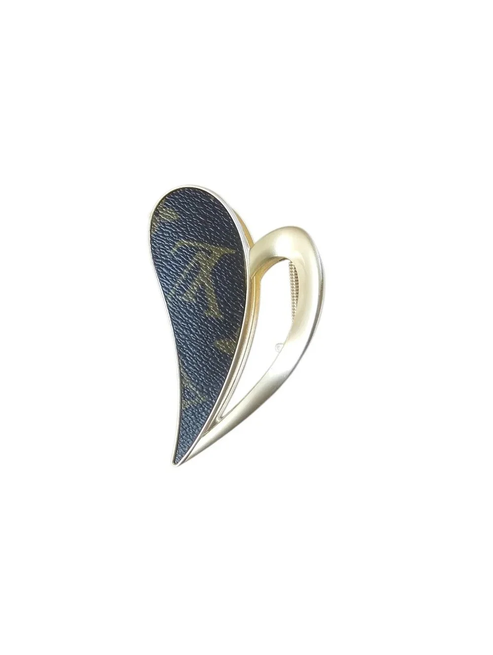 Designer Brown LV Monogram Heart Shaped Metal Hair Clip